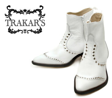 [TRAKAR'S]　トラッカーズ　14309　White×White　スタッズ　ホワイト　メンズ　本革　ウエスタンブーツ　ショートブーツ