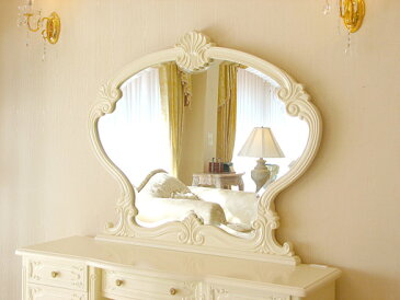 輸入家具 オーダー家具 プリンセス家具 ビバリーヒルズ ドレッサー 一面鏡 ホワイト色 シャンパンゴールドのスツール