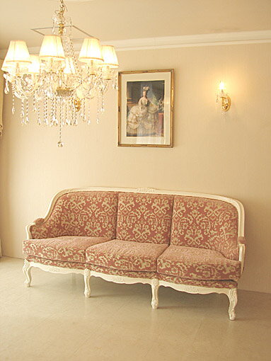 ベルサイユ 3Pソファ 薔薇の彫刻 ホワイト色 金華山の張地　輸入家具 オーダー家具 プリンセス家具