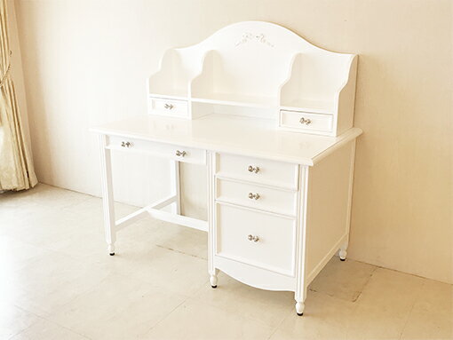 レディメイ デスク オードリーリボンの彫刻 スーパーホワイト色 リボンの取っ手付き 輸入家具 オーダー家具 プリンセス家具 姫系家具 姫系 姫 白家具 白 机 学習机 勉強机 [2]