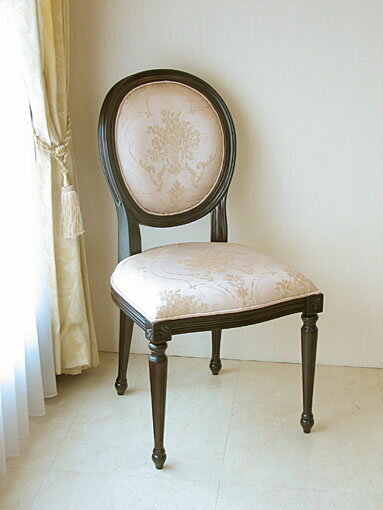 ルイ16世スタイル オーバルチェア 彫刻なし ブラウン色 ピンク花かご柄　輸入家具 オーダー家具 プリンセス家具