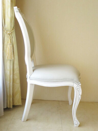 オーバルチェア 猫脚 ホワイト&ブラックアンティーク色 オードリーリボンの彫刻 グレー色フェイクレザーの張地 輸入家具 オーダー家具 姫系家具 プリンセス家具 [2]