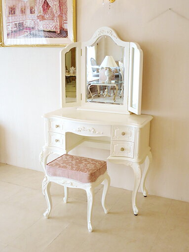 ビバリーヒルズ ドレッサー オードリーリボンの彫刻 クラシックピンクの張り地　　輸入家具 オーダー家具 姫系家具 プリンセス家具