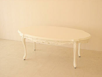 センターテーブル オーバル 引出し付 ビバリーヒルズの彫刻 ホワイト色　　輸入家具 オーダー家具 プリンセス家具