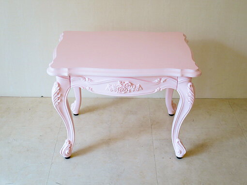 ビバリーヒルズ サイドテーブル 薔薇の彫刻 バービーピンク色 輸入家具 オーダー家具 姫系家具 プリンセス家具