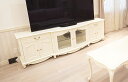 テレビボード W230 ラウンドデザイン 引出し付き6枚扉 オードリーリボン&足元薔薇の彫刻 ホワイト色 輸入家具 オーダー家具 姫系家具 プリンセス家具 姫系...