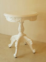 ティーテーブル クラシックリボンの彫刻 φ48cm×H60cm スーパーホワイトグロス色 輸...