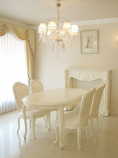 ダイニングテーブル160 オードリーリボンの彫刻 脚部彫刻なし ホワイト色　　輸入家具 オーダー家具 プリンセス家具
