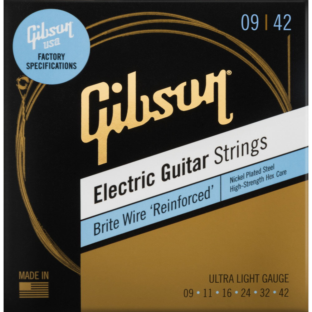 「Gibson SEG-BWR9」 メーカー商品説明 マスタールシアーによって開発されたギブソン・ブライトワイヤーは、ギブソンUSAの工場で使用されている製品出荷時の弦です。ギブソンの歴史の中で幾度となく開発と改良が重ねられ、ギブソン・エレクトリックギターとともに極上のサウンドを生み出す最高品質を誇ります。 高炭素鋼の六角芯線にニッケルメッキ鋼が精密に巻かれて製造され、比類のない耐久性とパワフルなトーンが魅力です。優れたサスティンと明るくクリスピーなアタックは、ほぼすべての演奏スタイルに適します。 耐久性に優れる高炭素鋼の六角芯線 パワフルなトーンとサスティンを生むニッケルメッキ・スチール巻線 マスタールシアーにより開発 仕様 / SPECIFICATIONS ●High-carbon steel core for superior durability ●Nickel-plated steel wound for powerful tone and sustain ●Gauge : Ultra-Light ( .09 .011 .016 .024 .032 .042) 免責事項 : 価格や仕様は予告なく変更する場合がございます。予めご了承ください WEST MUSICからのお知らせ ※画像はメーカーサンプル画像です。(デザインは予告なく変更される場合がございます。) ※ネット上の在庫状況の反映には迅速を務めておりますが、店頭、他サイトにて完売した場合はご了承くださいませ。 ※ご不明な点はメール・お電話でお気軽にお問い合わせください♪