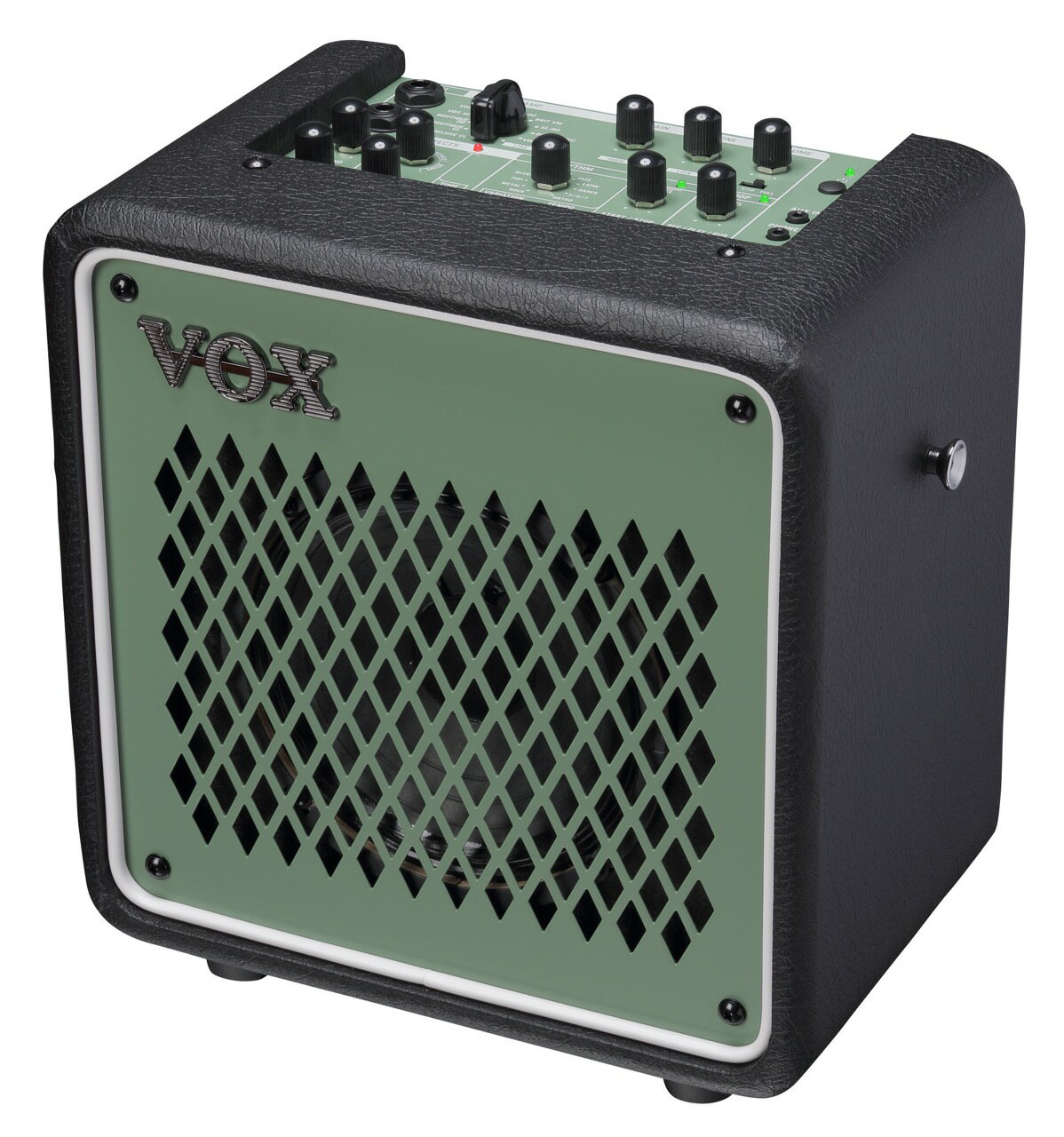 「VOX MINI GO 10 ~GR(Olive Green)~」 FEATURES VOX MINI GO シリーズに新色が登場！ 軽量・コンパクトでモバイル・バッテリー対応、リアルなアンプ・サウンドや多彩なエフェクトに加えてリズム・マシンを搭載するVOX Mini GOシリーズ。この1台でいつどもどこでも場所を選ばずに最高のパフォーマンスができるVOX Mini GOアンプ・シリーズに、アウトドア、自然派をテーマにした新色がラインナップ！　フレッシュかつアーシーなオーガニック・カラーにより、アウトドアでのお供として、部屋のインテリアにも馴染むギターアンプとなります。 10W出力で6.5インチ・スピーカー搭載、アンプの出力ワット数を切り替えるパワー・セレクト・スイッチやルーパー機能が搭載されており、エフェクトやリズム・マシンなどの機能と併用することにより多彩なソロ・パフォーマンスも可能です。 仕様 / SPECIFICATIONS ■アンプ・モデル : 11種類 (DELUX CL, BOUTIQUE CL, BOUTIQUE OD, VOX AC30, VOX AC30TB, BRIT800, BRIT VM, SL-OD, DOUBLE-REC, VOCODER, LINE) ■エフェクト・タイプ: 8種類 (CHORUS, PHASER, TREMOLO, OCTAVE) + (A.DLY, D,DLY, SPRING, HALL) ■リズム・パターン：33種類 / リズム・テンポ設定範囲: 40 ~ 240 BPM ■ルーパー: 0.25〜45 seconds ■スピーカー：6.5インチ ■Eチューナー測定範囲: E1 ~ E6(41.2 Hz ~ 1318.5Hz) ■外形寸法／重量（W×D×H／kg）: 296 x 210 x 294 mm／4.5 kg *製品の外観及び仕様は予告なく変更することがあります。 *製品の色調は実際の色と多少異なることがあります。 WEST MUSICからのお知らせ ※画像はメーカーサンプルです。 ※ネット上の在庫状況の反映には迅速を務めておりますが、万が一店頭で完売した場合はご了承くださいませ。 ※ご不明な点はメール・お電話にて、お気軽にお問い合わせください。