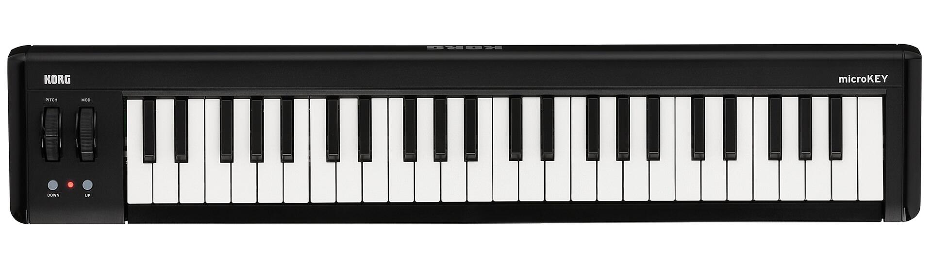 「KORG microKEY2-49」 Features シンプルで簡単が、一番いい。 シンプルなデザイン、手軽でコンパクトなサイズ、弾きやすいミニ鍵盤、簡単接続など、ベストセラーとなった初代microKEYのコンセプトはそのままに、この第2世代では新たにiPad / iPhoneへの対応*、49鍵モデルの新ラインナップ、演奏性を高めるダンパー・ペダル端子など、細部すべてをブラッシュ・アップ。初めてこの製品に出会う人だけでなく、今まで使ってくれた人にもまた選んでもらえるよう、もっと便利で使いやすい道具に進化しました。 小さくても「弾ける」ナチュラル・タッチ・ミニ・キーボードを搭載。 鍵盤には高い評価を得ている「ナチュラル・タッチ・ミニ・キーボード」を採用。黒鍵と白鍵の比率を演奏しやすいよう調整し、和音が押さえやすく、速いフレーズの演奏もしやすい、タッチや弾き心地にこだわった鍵盤です。 USBケーブル1本の接続（※）で、Mac / Win / iPad / iPhoneにすべて対応。 microKEYはUSBバス・パワー駆動なので、Mac / WindowsとUSBケーブル1本で接続可能。ドライバーのインストールは不要で、お手持ちの音楽ソフト、もしくは、microKEY付属のソフトウェアをインストールし、コンピューターと接続すれば、すぐに演奏を開始できます。また第2世代では、新たにiPad / iPhoneとの接続にも対応。 ※iPad / iPhoneとの接続には別途、Apple Lightning - USBカメラ・アダプタが必要です。 ペダル端子を搭載し、さらに充実したコントロール機能。 37 / 49 / 61鍵モデルには、ダンパー・ペダル接続用のアサイナブル・スイッチ端子を搭載。25鍵モデルでは、サスティン・ボタンによってダンパー機能を実現しています。各モデルとも、オクターブ・ボタンとキー・トランスポーズ機能と組み合わせることで、MIDIのすべての音域を演奏できます。 豪華でパワフルな音楽ソフトウェアを無料バンドル。 microKEYには、人気のiPad / iPhoneアプリ、KORG Moduleの特別版、コルグ名機をプラグイン化したKORG Collection M1 Le* など、モバイルからデスクトップまで、豪華でパワフルな音楽ソフトウェアが最初から付いてきます。本体を手に入れさえすれば、新たにソフトウェアをお買い求めいただく必要はありません。買った瞬間から音楽を始められます。 専用エディター・ソフト「KORG KONTROL Editor」を用意。 Mac / Windows専用エディターKORG KONTROL Editorを使えば、ベロシティ・カーブなど細かな設定を、自分の好みに合わせてカスタマイズできます。 ※本品は、B級・アウトレット品です。外箱に傷み（破れ、擦り傷等）、本体にわずかな汚れがあります。 仕様 / SPECIFICATIONS ・鍵盤 : ナチュラル・タッチ・ミニ・キーボード ・鍵盤数 : 25 (microKEY-25)、37 (microKEY-37)、49 (microKEY-49)、61 (microKEY-61) ・コントローラー : ジョイスティック、アルペジエーター・ボタン、サスティン / タップ・ボタン、オクターブ・シフト・ボタン (microKEY-25)、ピッチ・ベンド・ホイール、モジュレーション・ホイール、オクターブ・シフト・ボタン (microKEY-37 / 49 / 61) ・オクターブ・シフト : -4~+4 (microKEY 25 / 37)、-3~+3 (microKEY 49 / 61) ・接続端子 : アサイナブル・スイッチ (microKEY-37 / 49 / 61) ・USB端子 : B端子 ・電源 : USBバス電源方式 ・消費電流 : 100mA以下 ・外形寸法(W)×(D)×(H) : 395 × 131 × 52 mm (microKEY-25)、565 × 139 × 54 mm (microKEY-37)、709 × 139 × 54 mm (microKEY-49)、850 × 139 × 54 mm (microKEY-61) ・質量 : 50g (microKEY-25)、1.0kg (microKEY-37)、1.4kg (microKEY-49)、1.7kg (microKEY-61) ・付属品 : USBケーブル、取扱説明書、KORG Software Bundle code ・動作環境 : Windows - Microsoft Windows 7 SP1以降 (32bit / 64bit) 、Mac OS - 10.8 Mountain Lion以降、iOS - iOS8以降 * この動作環境を満たす、すべてのコンピューターでの動作を保証するものではありません。 * すべての商品名または規格名は関係各社の商標または登録商標です。 * 製品の外観及び仕様は予告なく変更することがあります。 * 製品の色調は実際の色と多少異なることがあります。 * MacのThunderbolt3ポートにUSB-C - USBアダプタにて接続した際に、電源が入らなかったり、デバイスを認識できない問題が発生する事がございます。 ※本品は、B級・アウトレット品です。外箱に傷み（破れ、擦り傷等）、本体にわずかな汚れがあります。 WEST MUSICからのお知らせ ※画像はメーカーのサンプル画像です。 ※ネット上の在庫状況の反映には迅速を務めておりますが、万が一店頭で完売した場合はご了承くださいませ。 ※価格や仕様は予告なく変更する場合がございます。ご了承ください。 ※ご不明な点はメール・お電話で何でもお気軽にお問い合わせください♪