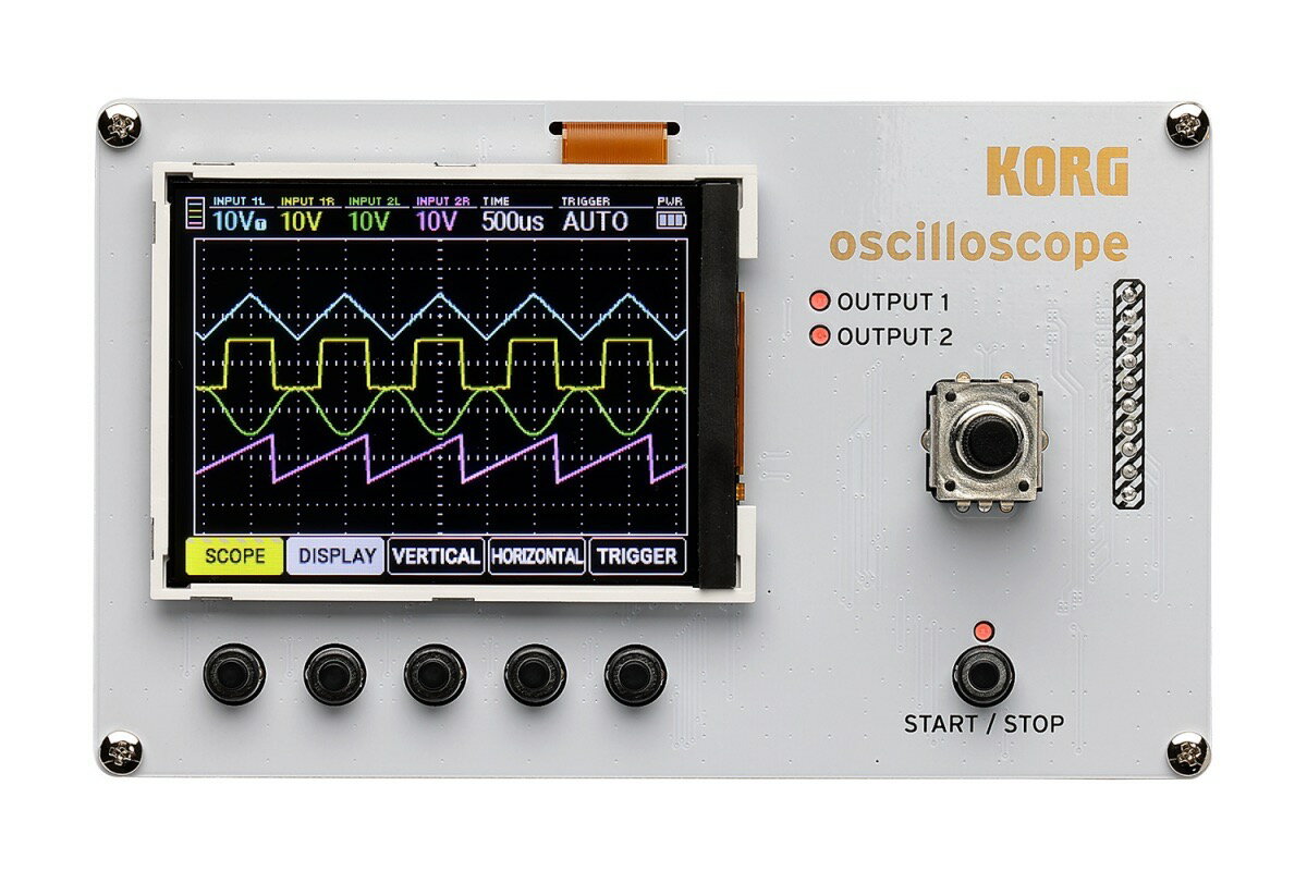 「Nu:Tekt NTS-2 oscilloscope kit」 メーカー商品説明 現代ミュージシャンの為の多機能ツール！ ・Nu:Tekt NTS-2 オシロスコープ・キットは、4 チャンネル・オシロスコープをベースにしたCV（コントロール・ボルテージ）信号とオーディオ信号を同時にモニタリングできるミュージシャン向けの DIY 多機能ツールです。 ・オシロスコープ機能に加えて、フレキシブルなウェーブフォーム・ジェネレーター、スペクトラム・アナライザー、チューナー機能を、あなたの手のひらに収まる自作デバイスに組み込んでいます。 ・当初、NTS-2は書籍「PATCH & TWEAK with KORG」とのバンドルとしてリリースされ、高い評価を得ました。そして今回単体のキットとして入手可能となりました。 ・NTS-2 は、あらゆるバックグラウンドや経験レベルをもつミュージシャンやクリエイターたちが音楽的旅路をナビゲートするのに最適なツールであり、技術を磨くための確かなリファレンスを提供します。 NTS-2キットは、コンパクトで組み立ても簡単（*）。NTS-2はオシロスコープ、チューナー、FFT、スペクトル・アナライザーであり、正確かつ直感的な操作性で実に便利なツールです。そして、それだけではありません。デュアル・ステレオTHRU/OUT端子と2つの出力端子を使用すれば、お使いのシンセサイザーにすぐ接続でき、デュアルウェーブ・ジェネレーターによりオシレーターやLFOのペアを追加することができます。ビギナーからプロまで、あらゆるシンセサイザー愛好家のための理想的なツールです。 (*)はんだ付け不要。組み立て時間は20分程度です。 ＜主な機能＞ ●4チャンネル・オシロスコープ デュアル・ステレオ入力により最大4つのシグナルを同時に確認でき、それぞれの比較やオーバーラップ表示も簡単です。カラーでシグナルを確認できる各種表示モードは、SF映画に登場するクラシカルなオシロスコープよりもずっと進化しました。専用メニューボタンとクリック式エンコーダーノブ、そして視覚性の良い240×320画素2.8インチ・カラー液晶ディスプレイを採用したことで、わかりやすく応答性の良いユーザーインターフェースを実現しました。 ●FFT/スペクトル・アナライザー あらゆるシグナルを分析するために、NTS-2には専用のFFT（高速フーリエ変換）モードによるリアルタイム・スペクトル・アナライザーを搭載しています。このようなツールは、高価なハードウェアやコンピューターがなければ使用できず、これまではミュージシャンにとって手の届かないものでした。そんな高嶺の花を、これからはポケットに入れて携帯できるようになります。 ●デュアルウェーブ・ジェネレーター NTS-2は単なるオシロスコープではありません。ウェーブ・ジェネレーター・モードには専用出力を持つ2つのオシレーターがあるため、シンセツールのテストや、クリエイションに活用できます。それぞれのオシレーターはサイン波、矩形波、三角波、鋸歯状波、パルス波、あるいはノイズを発生させることができ、その形状と位相は用途に合わせて調整できます。 これらはオーディオとしても、CVソースとして使用することも可能です。また、連続的に周期設定をしたり、ワンショットのインパルスのように再生したりすることもできます。つまり、LFOやエンベロープ、トリガー、CVジェネレーター、そして音源として使うことができるのです。NTS-2をパッチ可能なシンセサイザーに繋ぐと瞬く間に機能を拡張することができる、アナログシンセ・プレイヤーの夢のツールとなります。 ●チューナー NTS-2はKORG製品ですのでこの多機能ユーティリティ・キットにも正確かつ簡単操作のチューナーが複数の表示モードとともに搭載されています。 最大4つの入力シグナルを同時に受信し解析できるNTS-2は、多くのアナログシンセを有するプレイヤーにもおすすめのツールです。 仕様 / SPECIFICATIONS ●外形寸法（W x D x H）：129mm x 78mm x 39mm ●質量：130g（電池を除く） ●電源：単4型電池2本（アルカリ1.5V x 2本またはニッケル水素 1.2 x2本）、USBバス電源（500mA以下） ●入出力：入力：3.5mm ステレオ x 2、±10V max 、スルー出力 : 3.5mm ステレオ x 2 、出力：3.5mm モノラル x 2、±5V max ●オシロスコープ：［ディスプレイ・モード］シングル、ステレオ（Input1L-INPUT1R、Input1L - Input2L、Input2L - Input2R）、4ch、XY（リサージュ・モード、2ch）、［Vertical］10mV～5V/div、AC/DCモード切り替え可能 、［Horizontal］50us～1s/div 、 ［トリガー］ Auto、Rise、Fall、Single (rise)、Single (fall) ●FFT（スペクトラム・アナライザー）：入力 : モノラル （1L、1R、2L、2R） 、周波数範囲 20Hz～20kHz ●ファンクション・ジェネレーター：［波形］sine、square、triangle、saw、noise、pulse、envelope、［ 周波数範囲 ］1Hz～10kHz、Hz/NOTEモード切り替え可能、[1ms～10s、sec/BPM 切り替え可能（pulse、 envelopeモード)] 、［出力レベル］10Vpp max、V/dB モード切り替え可能 ●チューナー：［ディスプレイ・モード］ニードル、メーター 、［入力］モノラル、ステレオ（Input1L-Input1R、Input1L-Input2L） 、［キャリブレーション］410～480Hz ●付属品：USBケーブル、組み立て説明書 WEST MUSICからのお知らせ ※画像はメーカーのサンプル画像です。 ※組立て、カスタマイズ等はご自身の責任で行って下さい。 ※価格や仕様は予告なく変更する場合がございます。ご了承ください。 ※ネット上の在庫状況の反映には迅速を務めておりますが、万が一店頭で完売した場合はご了承くださいませ。 ※ご不明な点はメール・お電話で何でもお気軽にお問い合わせください♪