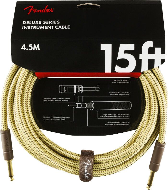Fender DELUXE INST CABLE TWD15 feet (4.5m) S/S 《フェンダーデラックスシリーズケーブル》ツイード Straight/Straight, 15', Tweed P.N.0990820084