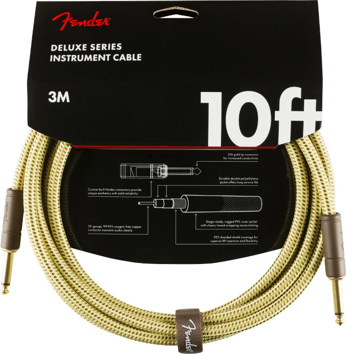 Fender DELUXE INST CABLE TWD10 feet (3m) S/S 《フェンダーデラックスシリーズケーブル》ツイード Straight/Straight, 10', Tweed P.N.0990820089