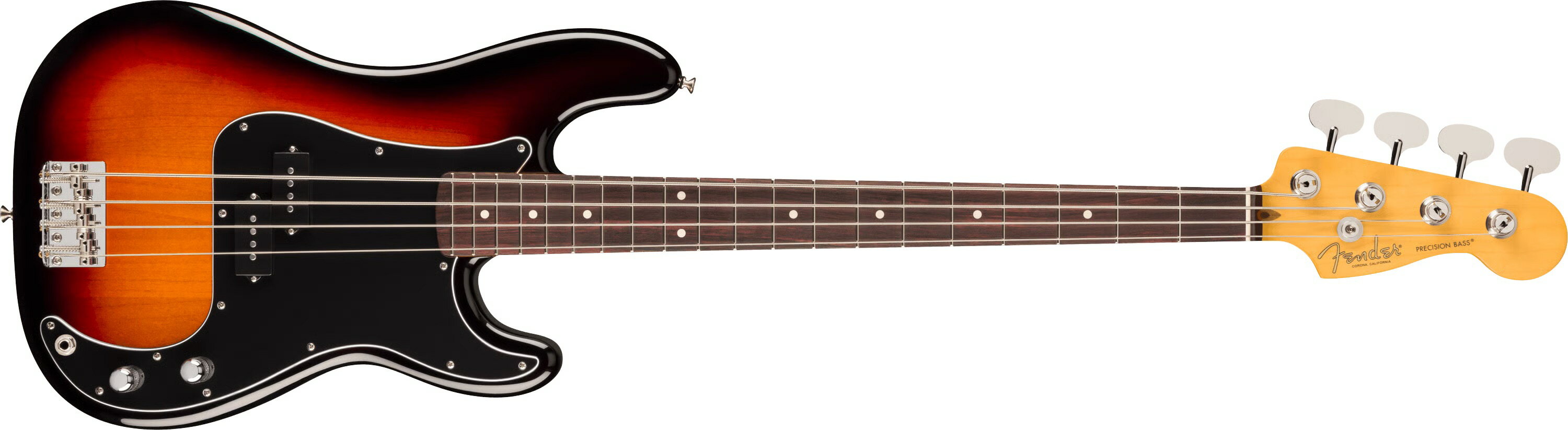 「American Professional Classic Precision Bass®, Rosewood Fingerboard, 3-Color Sunburst」 メーカー商品説明 American Professional Classic Precision Bass®は、ヴィンテージの魅力とモダンなパフォーマンスが完璧に融合したベースです。 ヴィンテージにインスパイアされたCoastline™ ’60 Precision Bass®スプリットコイルピックアップを搭載し、パンチと明瞭度の高い、深みのあるトーンを奏でます。洗練されたModern “C”シェイプネックは、快適な演奏性を提供し、Fender"ロリポップ"チューナーは、クラシックなルックスと正確なチューニング安定性を両立しています。カスタムフェードのヴィンテージ仕上げや、フェンダーらしいクラシックな塗装をラインナップ。サウンドだけでなく、見た目の美しさにもこだわりました。 American Professional Classic Precision Bass®は、フェンダー黄金期の魂を受け継ぎながら、現代のプレイヤーのために進化したモデルです。 主な特徴 / FEATURES ・アルダーボディ ・Coastline™ ’60 Precision Bass®スプリットコイルピックアップ ・Modern “C”シェイプネック、9.5インチラジアス指板、ミディアムジャンボフレット ・ヴィンテージスタイルハードウェア ・Greasebucket™ トーン回路搭載 ・ギグバッグ付属 仕様 / SPECIFICATIONS ・Product Name: American Professional Classic Precision Bass®, Rosewood Fingerboard, 3-Color Sunburst ・Color: 3-Color Sunburst ・Orientation: Right-Hand ・Series: American Professional Classic ＜Body＞ ・Body: Alder ・Body Finish: Gloss Urethane ・Body Material: Alder ・Body Shape: Precision Bass® ・Body Style: Solid Body ＜Electronics＞ ・Pickup Configuration: S ・Middle Pickup: Coastline® '60 Split Single-Coil Precision Bass® ・Controls: Master Volume, Master Tone ・Switching: None ＜Hardware＞ ・Bridge: 4-Saddle Vintage-Style with Steel Saddles ・Control Knobs: Knurled Flat-Top ・Hardware Finish: Nickel/Chrome ・Neck Plate: 4-Bolt ・Pickguard: 3-Ply Black/White/Black ・Pickup Covers: Black ・Strap Buttons: Vintage-Style ・String Trees: Vintage-Style Disc ・Strings: Fender® 7250M Nickel Plated Steel Roundwound, Long Scale, (.045-.105 Gauges), PN 0737250406 ・Tuning Machines: Vintage-Style "Lollipop" (Non Reverse) ＜Measurements＞ ・Fret Size: Medium Jumbo ・Scale Length: 34" (86.36 cm) ＜Neck＞ ・Fingerboard Material: Rosewood ・Fingerboard Radius: 9.5" (241 mm) ・Neck Finish: Satin Urethane ・Neck Material: Maple ・Neck Shape: Modern "C" ・Number of Frets: 20 ・Nut Material: Synthetic Bone ・Nut Width: 1.625" (41.3 mm) ・Position Inlays: White Dot ・String Nut: Synthetic Bone ・Truss Rod: Standard ・Truss Rod Nut: 3/16" Hex Adjustment ・Gig Bag 付属 WEST MUSICからのお知らせ ※掲載画像はメーカー参照画像です。木目、色合い等異なる場合がございます。 ※当店リペアスタッフによる、点検・基本調整の後に発送いたします。 ※ご注文確定（入金完了）後・お届け後のお客様ご都合でのキャンセル・返品はお受けできません。 ※ご不明な点はメール・お電話にて、お気軽にお問い合わせください。