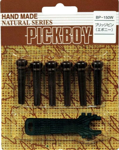 「 PICKBOY BP-150 / W 」 メーカー商品説明 アコースティックギター用のブリッジピン。 エボニー材で作られたピン6本セットです。 ピンヘッドは無地ではなく、パールドットが付いています。 仕様 / SPECIFICATIONS ●品番：BP-150 W(6本セット) ●素材：エボニー/パールドット ●サイズ：根元のサイズ:約 5.5mm ●ピンプライ付 免責事項 : 価格や仕様は予告なく変更する場合がございます。予めご了承ください。 WEST MUSICからのお知らせ ※画像はメーカーサンプル画像です。(実際と色合いが異なる場合がございます) ※ネット上の在庫状況の反映には迅速を務めておりますが、店頭、他サイトにて完売した場合はご了承くださいませ。 ※ご不明な点はメール・お電話でお気軽にお問い合わせください♪