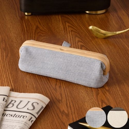 UROKI ペンポーチ 【Gudee グディ】 Pen pouch 竹製 ペンケース 収納 シンプル おしゃれ かわいい がま口 布 ナチュラル ブルー ブラウン 新生活 文房具 整理 小さい コンパクト デザイン サンテク (z)