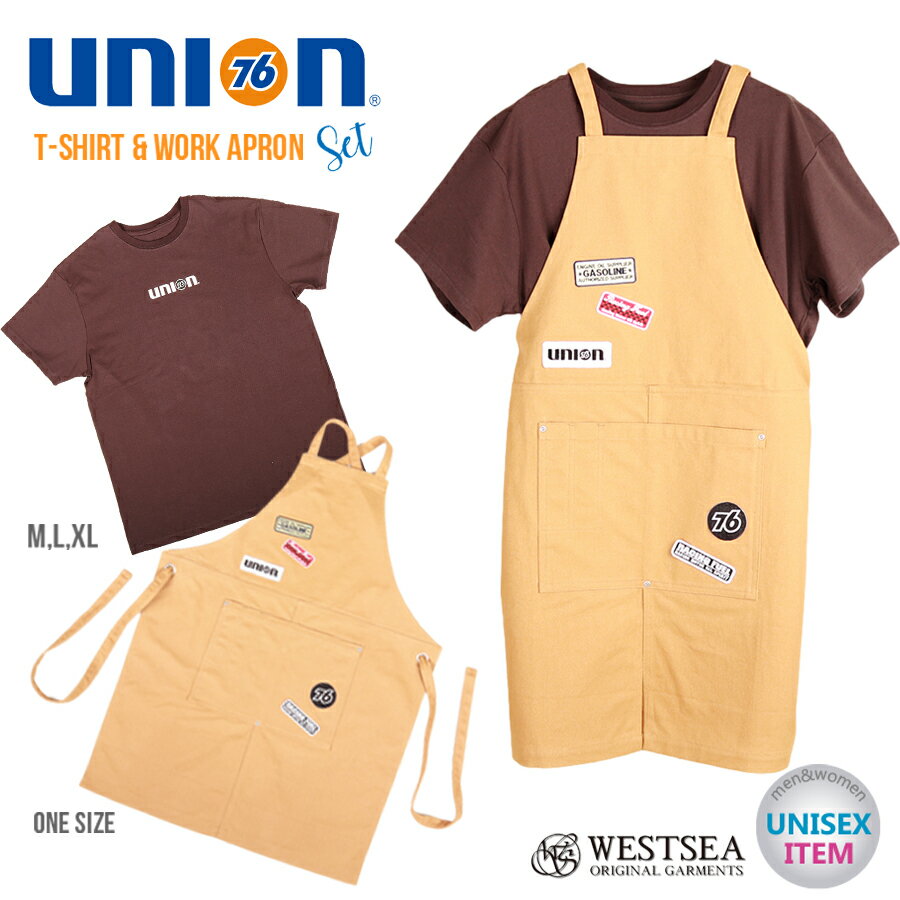 エプロン メンズ オシャレ 付き tシャツ 半袖tシャツ メンズ レディース オシャレ ブランド 「UNION 76 ナナロク」76Lubricants USコットン 綿100% アメカジ ストリート ファッション 古着テイスト ロゴ 夏服 おしゃれ シンプル 人気 ウエストシー