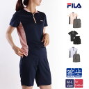 【ポイント20倍】fila フィラ 上下 セット レディース 総柄切替ハーフジップ半袖tシャツ 総柄切替ハーフパンツ 上下セット スポーツウェア 吸水速乾 紫外...