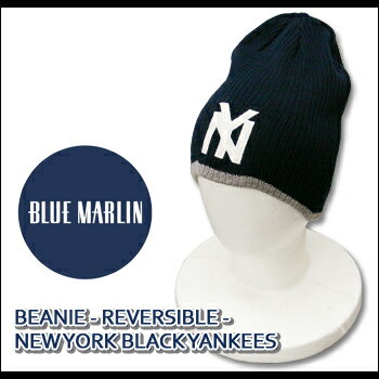 BLUE MARLIN(ブルーマーリン) BEANIE@NEW YORK BLACK YANKEES NAVY[ABBM1014]【\4,800】リバーシブル/ニット帽/帽子/ワッチ/野球 ニットキャップ【\4,800】【RCP】