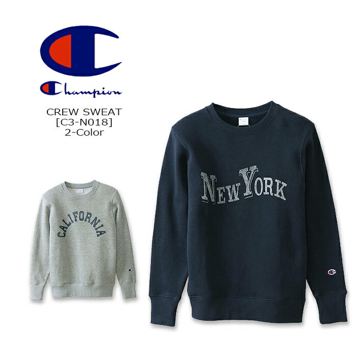 CHAMPION(チャンピオン) Crew Sweat [C3-N018] BASIC フロッキープリント スウェット 綿　ロゴ クルー..