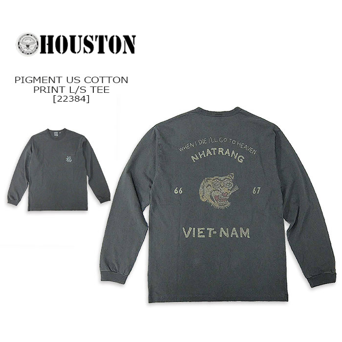 Rakuten - HOUSTON(ヒューストン) PIGMENT US COTTON L/S TEE[22384] ピグメント USコットン スカプリント長袖 Tシャツ 長袖Tシャツ メンズ ヘビーウェイト アメカジ スカジャンスーベニア 虎 トラ プリント【\7,590】【RCP】