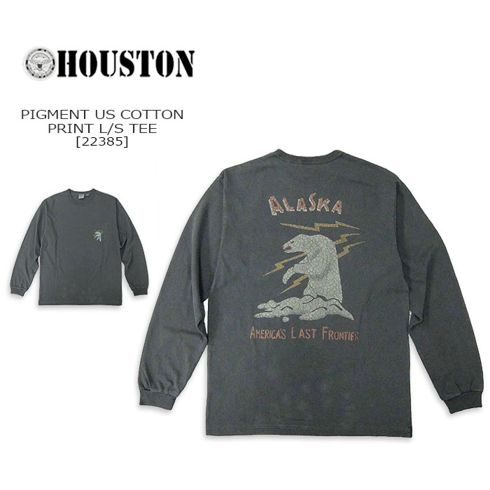 Rakuten - HOUSTON(ヒューストン) PIGMENT US COTTON L/S TEE[22385] ALASKAピグメント USコットン スカプリント長袖 Tシャツ 長袖Tシャツ メンズ ヘビーウェイト アメカジ スカジャン白くま プリント【\7,590】【RCP】