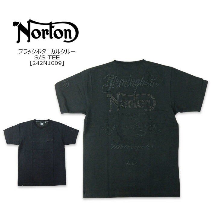 NORTON(ノートン) ブラックボタニカルクルー S/S TEE ワントーン 刺繍 ラメ刺繍 半袖Tシャツ ブラックシリーズ