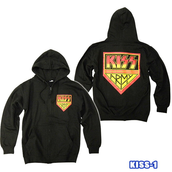 ROCK ZIP HOODYKISS-1 Zip Hoody[キッス] ジップフーディ ARMY USサイズ 長袖 ジップスウェット裏起毛 パーカ【smtb-kd】【RCP】英国/米国のオフィシャルライセンス