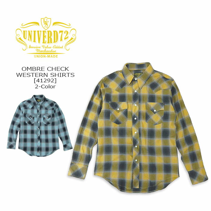 Rakuten - UNIVERD72(ユニバード72) OMBRE CHECK WESTERN L/S SHIRTS [41292] オンブレチェックウエスタンシャツ 長袖 メンズ コットン 綿 HOUSTON 薄手【\12,980】【RCP】