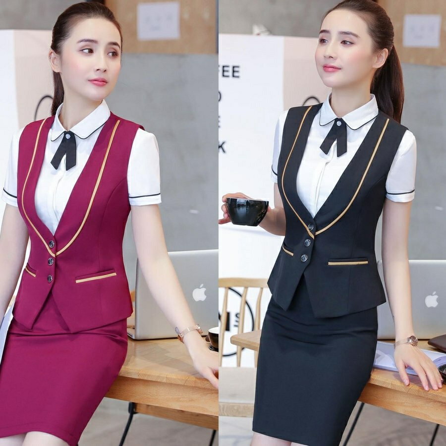 細身ジレベスト チョッキ+ タイトスカート2点セット レディース 春夏 フォーマルスカートスーツセット 制服 事務服 ビジネスオフィス OL サラリーマン レデ...