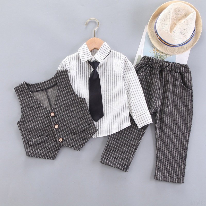 【5点セット】子供スーツ フォーマル 男の子 スーツ おしゃれ ベビー服 キッズ 兄弟 卒業式 入学式 結婚式 発表会 七五三 ブレザー タキシード 子ども服 80cm-120cm ジャケット＋ズボン+ネクタイ+ベスト +シャツ 出産祝い 入園式 お宮参り お食い初め 記念日 誕生日