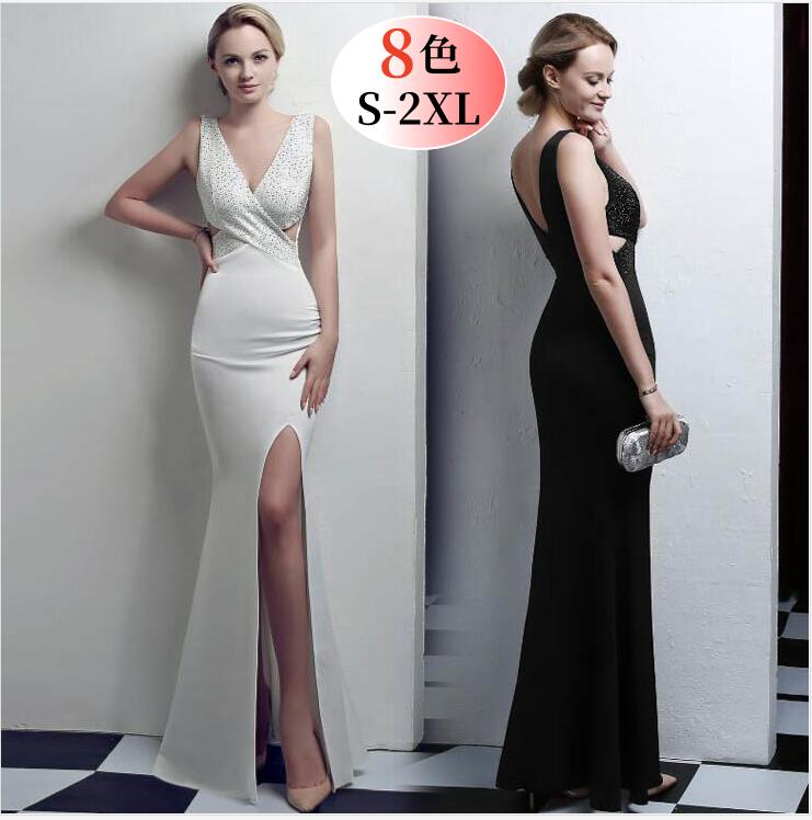 8色お揃い ワンピース ドレス 披露宴 二次会 キャバドレス ロングドレス ノースリーブ タイトワンピース スリット入り 無地 イブニングドレス パーティードレ...