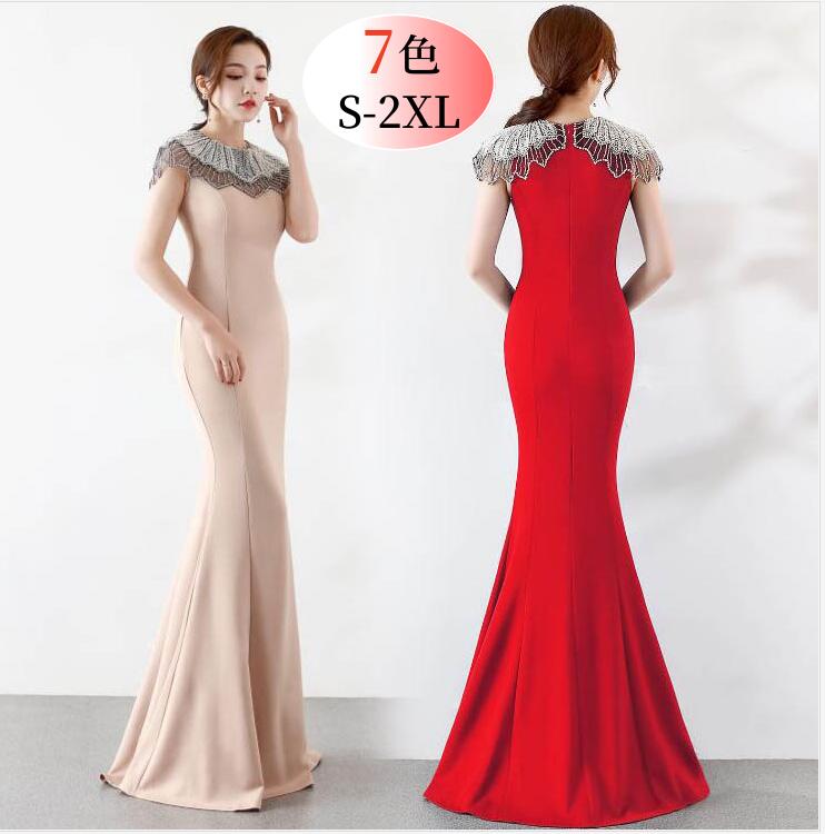 乐天商城 - 【送料無料】パーティードレス ロング丈ワンピース 結婚式 ロングドレス 演奏会ドレス 着痩せ ピアノ 発表会 7色お揃い ワンピース ドレス 披露宴 二次会 キャバドレス シンプル タイトワンピース 30代 40代 50代 結婚式 演奏会 忘年会