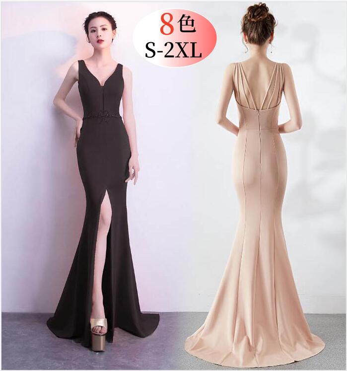 8色お揃い 胸パッド付き ノースリーブワンピース ドレス 披露宴 二次会 キャバドレス ロングドレス タイトワンピース スリット入り イブニングドレス お花嫁 ...