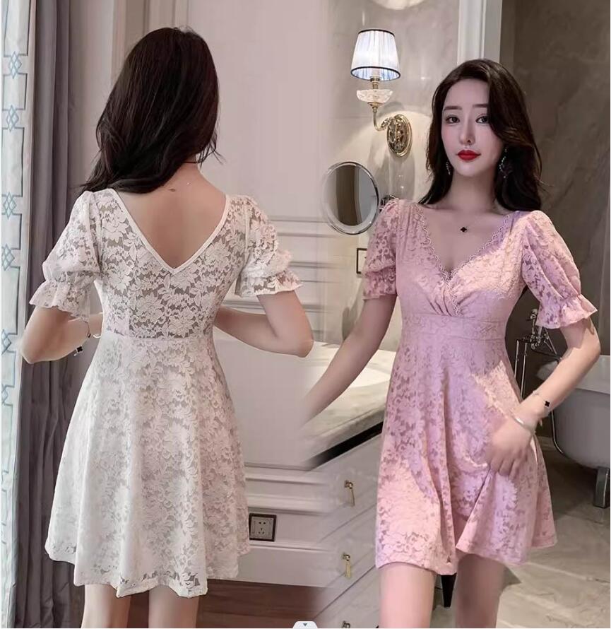 半袖ワンピース Vネック チュール ワンピース ミニ レディース ショート丈ワンピ フレアス Aライン おしゃれ きれいめ 大人 キャバ パ..