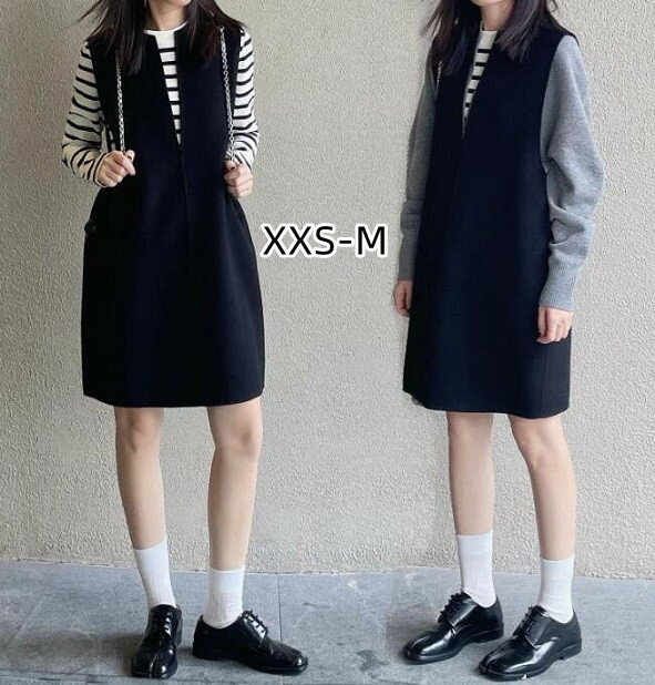 ノースリーブワンピース レディース アウター おしゃれ ウールベスト ジャンパースカート 重ね着 膝丈 ウール混 ゆるシルエット Vネック ニットワンピース スリム 高校生 中学生 学生 大人可愛い きれいめ 秋 冬コーデ シンプル カジュアル 韓国ファッション