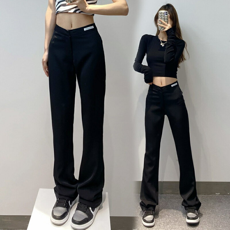 乐天商城 - ヒップホップ パンツ ストレートパンツ ハイウエスト レディース 原宿 ワイド ズボン ダンスウェア HIPHOP ステージ 公演服 カジュアル フレア 女性用 春秋