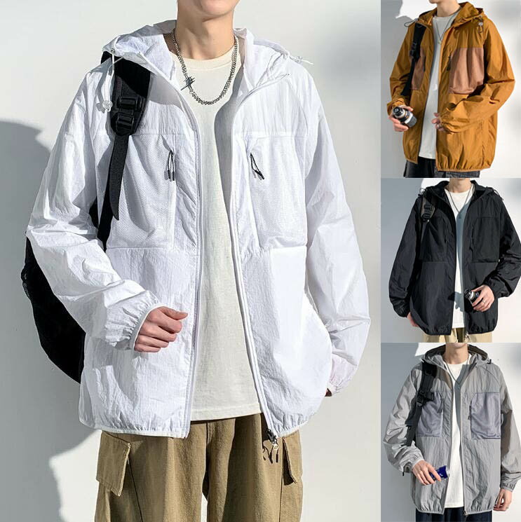 ジップアップ UVカット パーカー メンズ 薄手 無地 軽量 通気 春 夏 涼しい ライトアウター ブルゾン ジャンパー 大きいサイズ カジュアル アウトドア トレッキング 釣り 旅行 速乾 紫外線対策