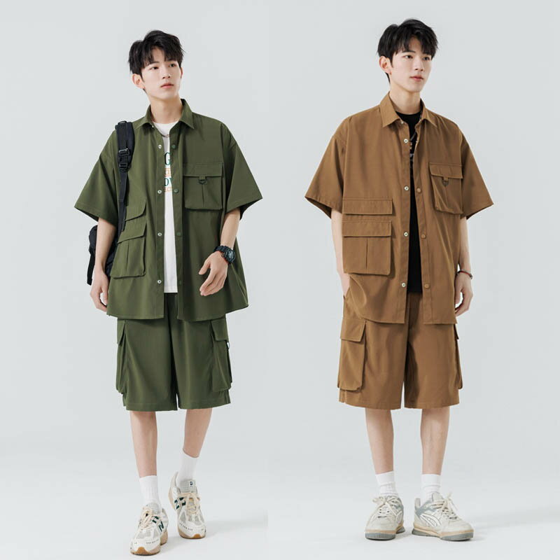 全4色 セットアップ メンズ 半袖シャツ ハーフパンツ ジャージ上下セット 夏服 無地 ゆったり 大きいサイズ アウトドア シンプル カジュアル スポーツ 通勤 通学 旅行 大人 学生 男性 夏 おしゃれ