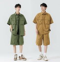 ミリタリー 半袖シャツ ハーフパンツ メンズ ジャージ上下セット 夏服 無地 アウトドア スポーツ 通勤 通学 旅行 大人 学生 男性 部屋着 カジュアル 大きいサイズ セットアップ おしゃれ 新作