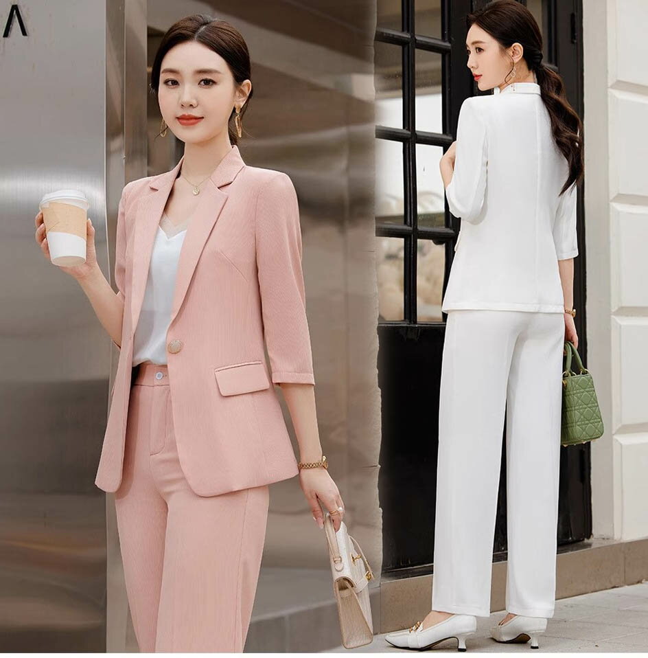 スーツ レディース 夏 サマースーツ ジャケット パンツ 上下2点セット 七分袖 薄手 セットアップ スーツパンツ きれいめ フォーマル テーラード オフィスカジュアル ビジネス 春夏 面接 就活 通勤OL 入園式 入学式 卒業式 卒園式 結婚式 女子会