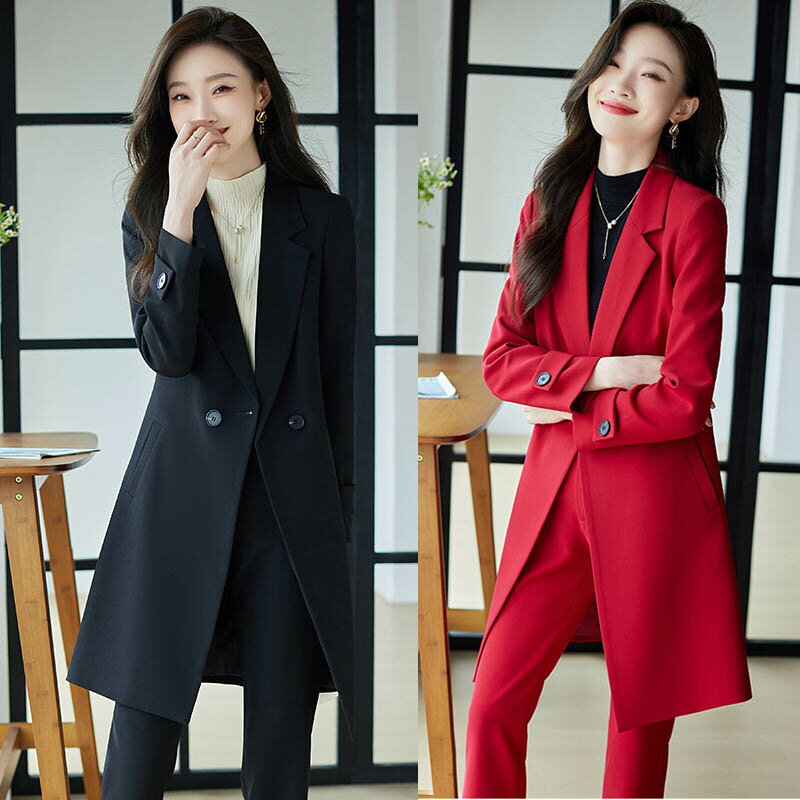 ロングジャケット+パンツ 2点セット レディース スーツ セットアップ パンツスーツ フォーマル ビジネススーツ アウター スーツコート ロング丈 大きいサイズ...