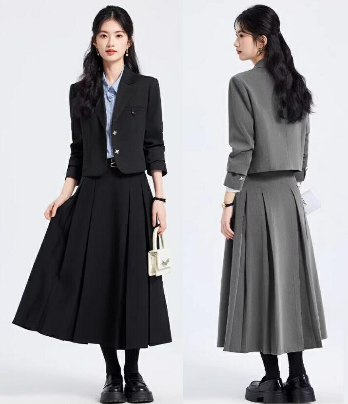 【ジャケット+スカート】スカートスーツ 女の子 卒業式 スーツ スーツセットアップ テーラード ショート丈ジャケット プリーツスカート ロング丈 セレモニースーツ フォーマル 大人 学生 小学生 高校生 中学生 入学式 スーツ