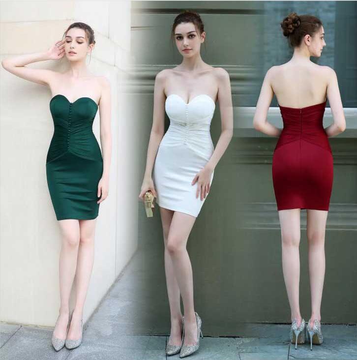 レディース 結婚式 ベアトップワンピース ドレス 披露宴 二次会 キャバドレス ミニワンピース タイトワンピース ギャザー 無地 イブニングドレス お花嫁 パー...