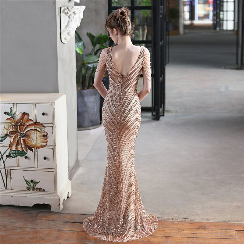 ロングドレス 発表会 演奏会ワンピース 20代 30代 40代 全6色 Vネック タイトロングドレス キャバドレス イブニングドレス スパンコール キラキラ パーティードレス プリンセスドレス 着痩せ セクシー 発表会 演奏会