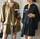 大きいサイズ UVカット パーカー レディース 上下セットアップ カジュアル 夏服 薄手 長袖 軽量 接触冷感 涼しい UVパーカー ラッシュガード ショートパ...