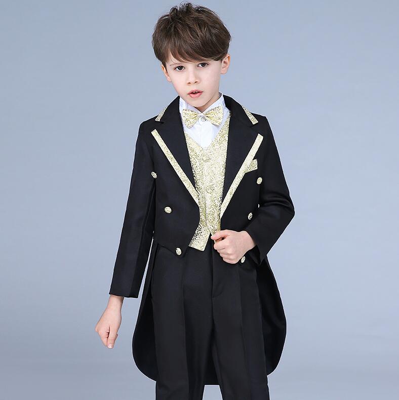 100 110 120 130 140 150 160 170cmタキシード キッズスーツ こどもベスト フォーマルスーツ 長袖 ジャケット/ベスト/ズボン/蝶...