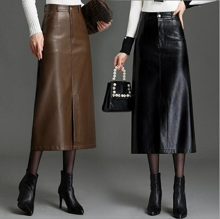 レディースファッション 新作 大きいサイズ レザースカート PUスカート ハイウエスト カジュアル ロングスカート 前スリット ボトムス 通勤 結婚式 二次会 美脚/脚長 着痩せ おしゃれ