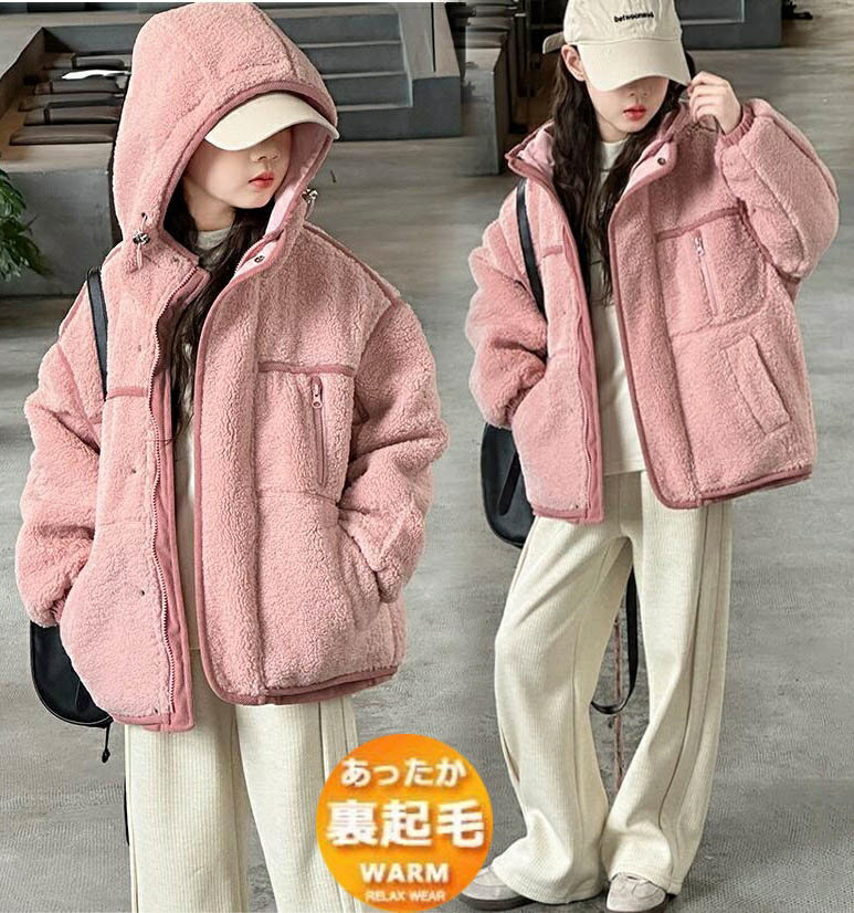 キッズ ボア ジャケット 女の子 中綿ブルゾン 子供服 カジュアル キッズコート フード付き 厚手 あった..